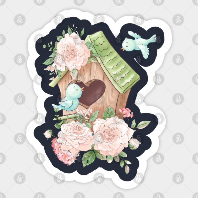 birdhouse with roses Sticker by Mako Design 